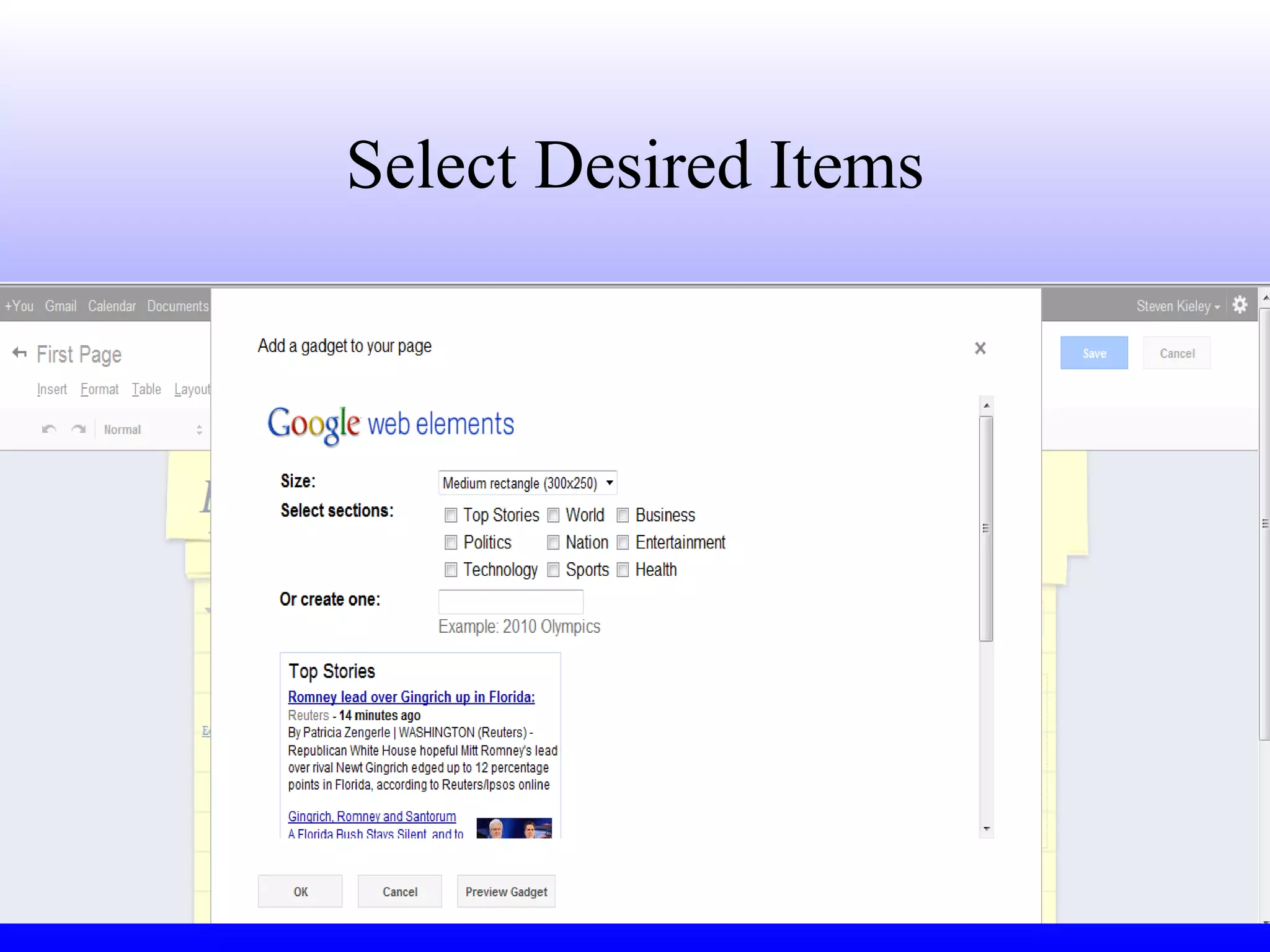 Select Desired Items 