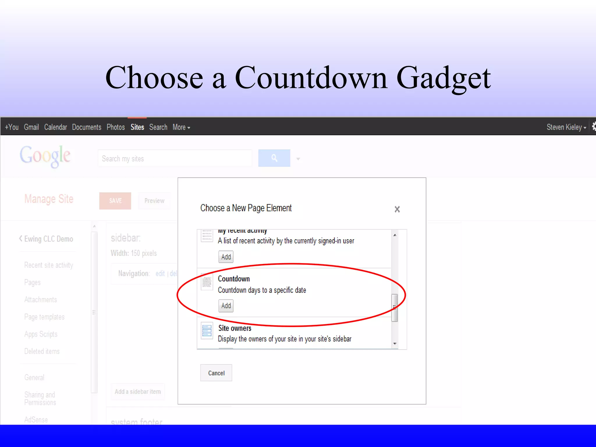 Choose a Countdown Gadget 