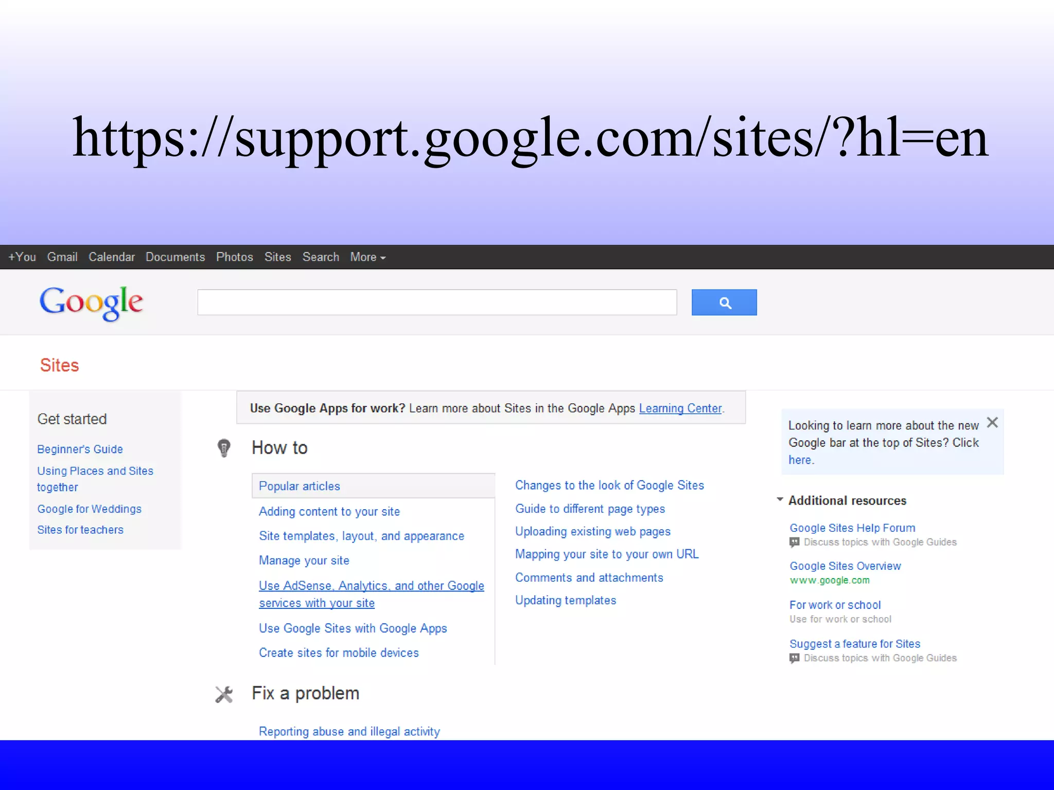 https://support.google.com/sites/?hl=en 