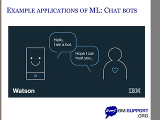 EXAMPLE APPLICATIONS OF ML: CHAT BOTS
 