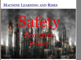 MACHINE LEARNING AND RISKS
Safety
Security
Privacy
 