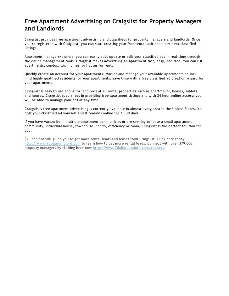 free apartment advertising on craigslist for property managers free apartment advertising