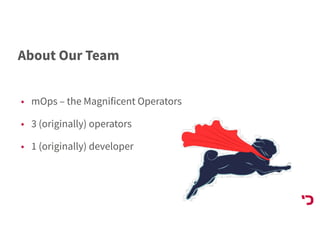 About Our Team
• mOps – the Magnificent Operators
• 3 (originally) operators
• 1 (originally) developer
 