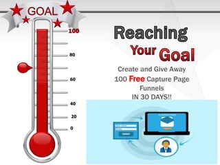 Create and Give Away
100 Free Capture Page
Funnels
IN 30 DAYS!!
60
80
40
0
20
 