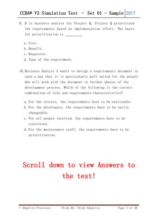 Ccba Test Examples Free CCBA V3 question bank | PDF
