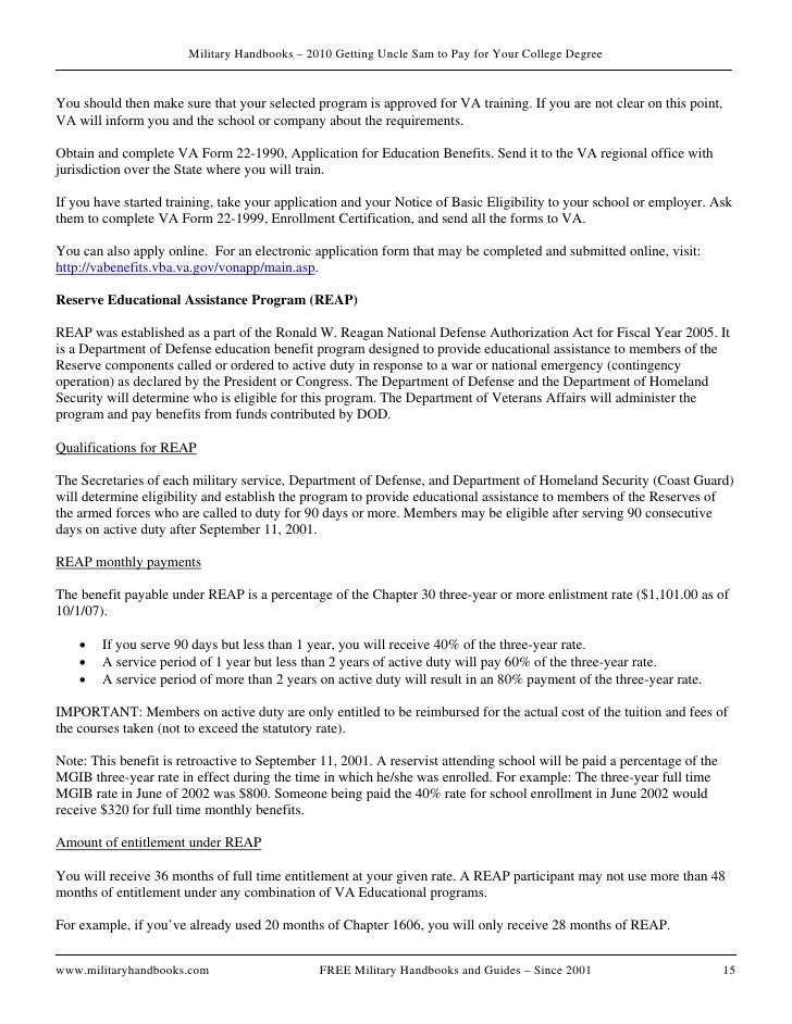 free college degree military handbook 2010 va form 22 1990