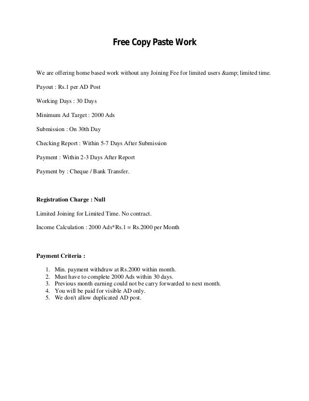 Free copy paste work