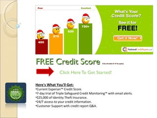 FREE Credit Score  (Fully-refundable $1.95 fee applies) Click Here To Get Started! ,[object Object],[object Object],[object Object],[object Object],[object Object],[object Object]