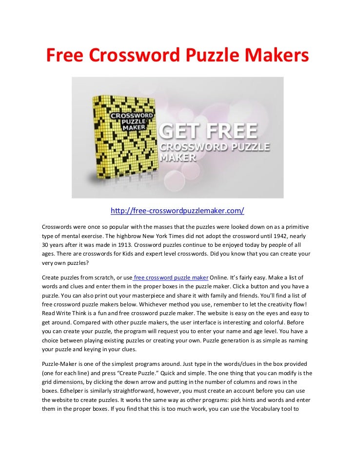 Free Crossword Puzzle Maker Free Crossword Puzzle Maker