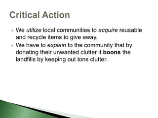 The Shuttleworth Foundation invests in initiatives and individuals who challenge the status quo and positively contributes to change.And with Freecycle members are able to contribute to changing their communities by donating and giving to the community.Also to strengthen your local community with generosity and helping the environment.Shuttleworth Foundation
