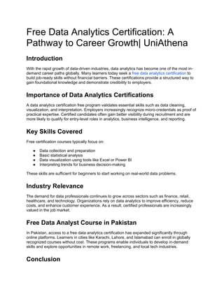 Free Data Analytics Certification A Pathway to Career Growth ...