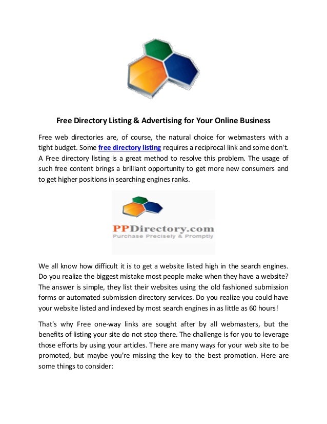 Free directory listing & advertising for your online business