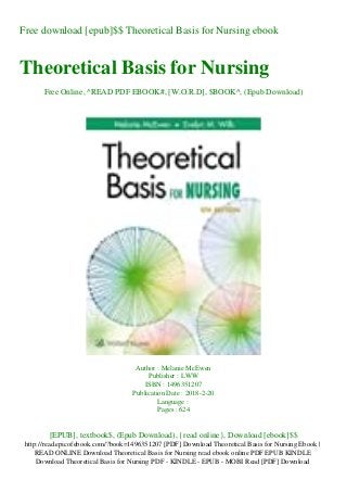 Free download [epub]$$ Theoretical Basis for Nursing ebook
Theoretical Basis for Nursing
Free Online, ^READ PDF EBOOK#, [W.O.R.D], $BOOK^, (Epub Download)
Author : Melanie McEwen
Publisher : LWW
ISBN : 1496351207
Publication Date : 2018-2-20
Language :
Pages : 624
[EPUB], textbook$, (Epub Download), {read online}, Download [ebook]$$
http://read.epicofebook.com/?book=1496351207 [PDF] Download Theoretical Basis for Nursing Ebook |
READ ONLINE Download Theoretical Basis for Nursing read ebook online PDF EPUB KINDLE
Download Theoretical Basis for Nursing PDF - KINDLE - EPUB - MOBI Read [PDF] Download
 