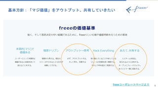 基本方針：「マジ価値」をアウトプット、共有していきたい
8freeeコーポレートページより
 