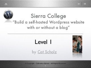 Free E-Course
“Build a self-hosted Wordpress website
with or without a blog”
by Cat Scholz
© Copyright ~ Catherine Scholz ~ All Rights Reserved
1
 