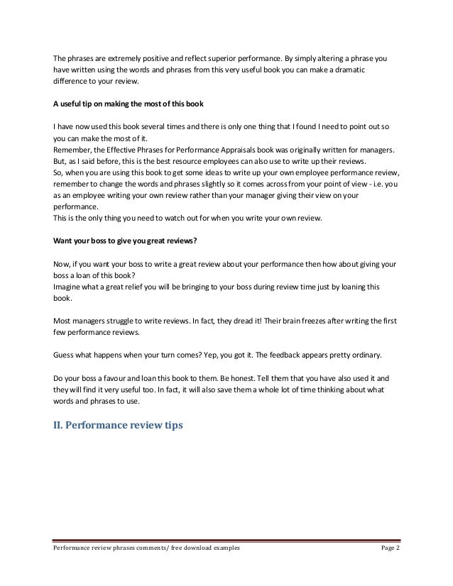 words for performance reviews