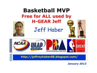 Basketball MVP
Free for ALL used by
    H-GEAR Jeff
        Jeff Haber



http://jeffreyhaber08.blogspot.com/

                            January 2013
 