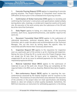 © Copyright 2016: All Rights Reserved. www.qualityengineersguide.com
72
 