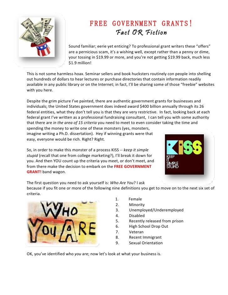 FREE GOVERNMENT GRANTS Fact or Fiction?