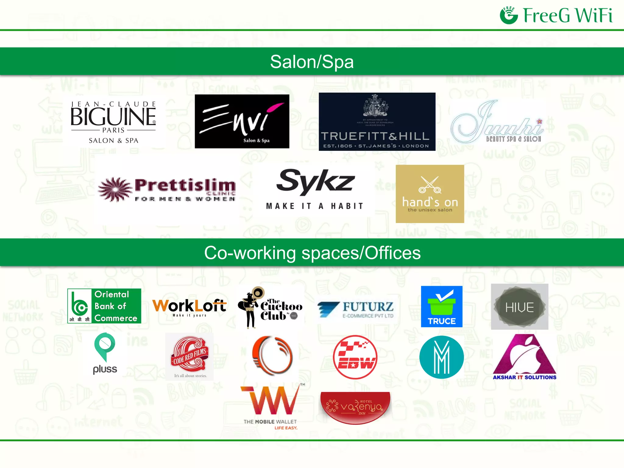 Salon/Spa
Co-working spaces/Offices
 