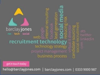 barclayjones.comRecruitment Technology and Social Media for Recruiters
@Barclay_Jones
#RecruitClever
 