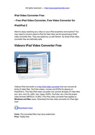Free ipad video converter