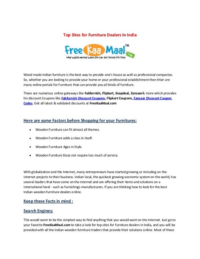 Free Kaamaal Top Sites For Furniture Dealers In India