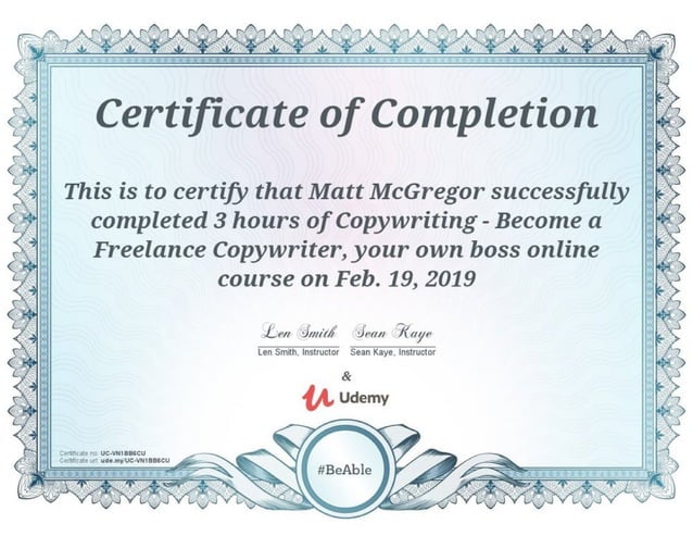 Freelance Copywriter Certificate 2019 PPT