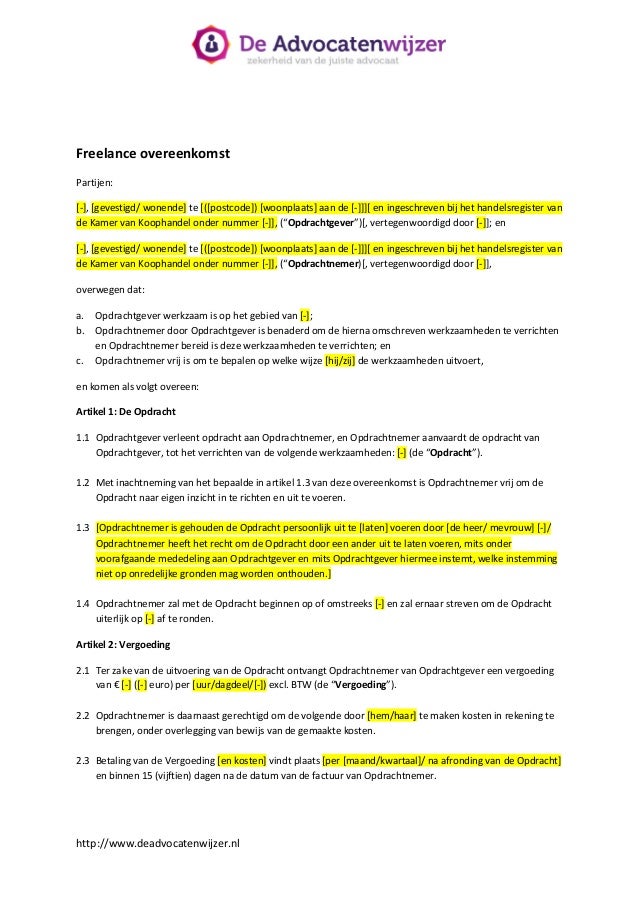 Freelance overeenkomst  De Advocatenwijzer