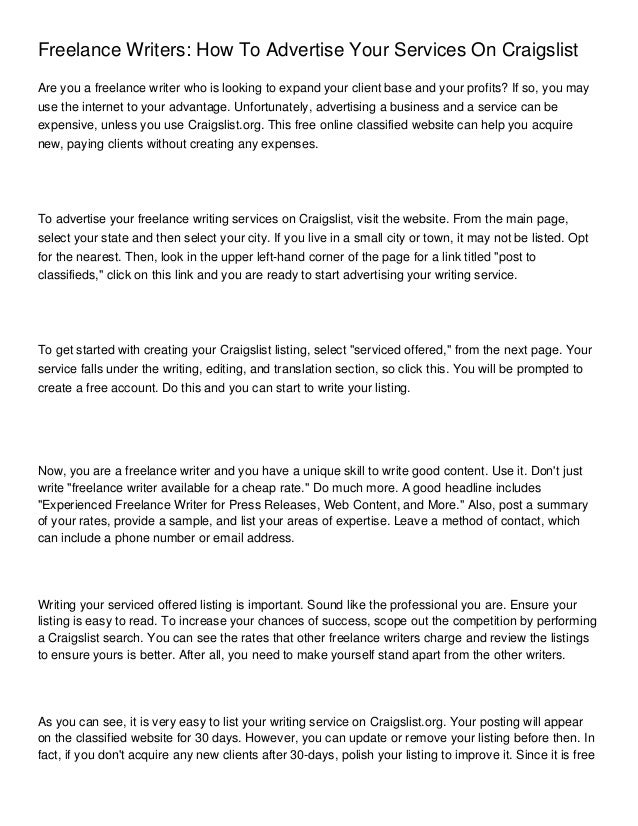 How To Advertise On Craigslist >> Freelance Writers How To Advertise Your Services On Craigslist How To Advertise On Craigslist >> Freelance Writers How To Advertise Your Services On Craigslist