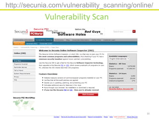 http://secunia.com/vulnerability_scanning/online/
             Vulnerability Scan




                                              10
 