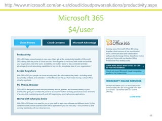 http://www.microsoft.com/en-us/cloud/cloudpowersolutions/productivity.aspx


                         Microsoft 365
                           $4/user




                                                                      48
 
