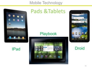 Mobile Technology

       Pads &Tablets


            Playbook


IPad                       Droid



                                   51
 