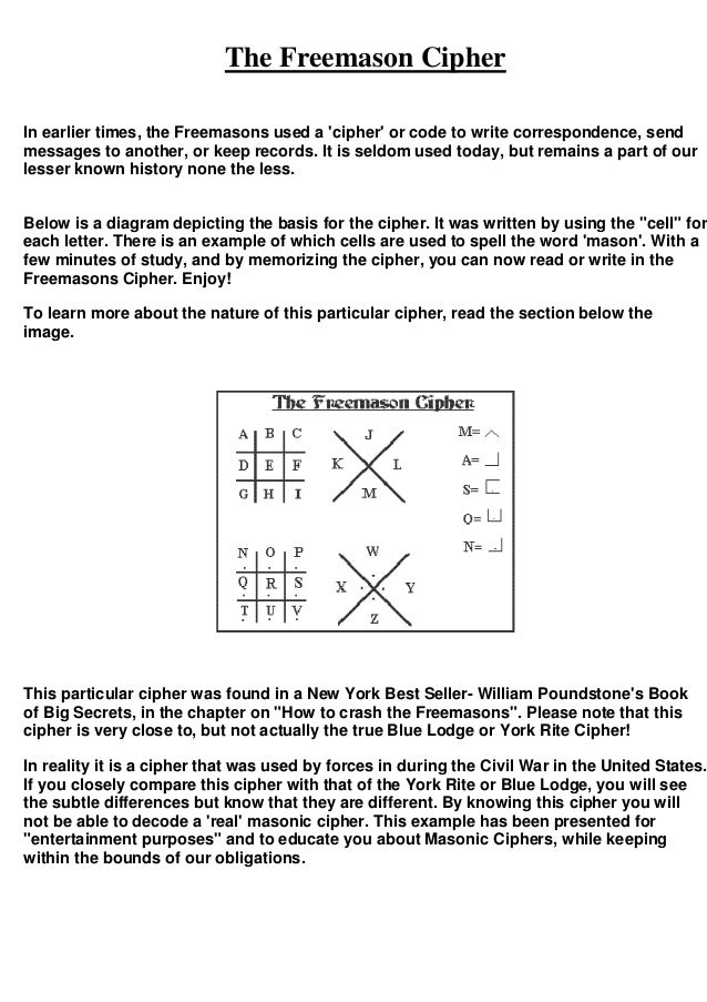 Freemasonry 067 the freemason's cipher