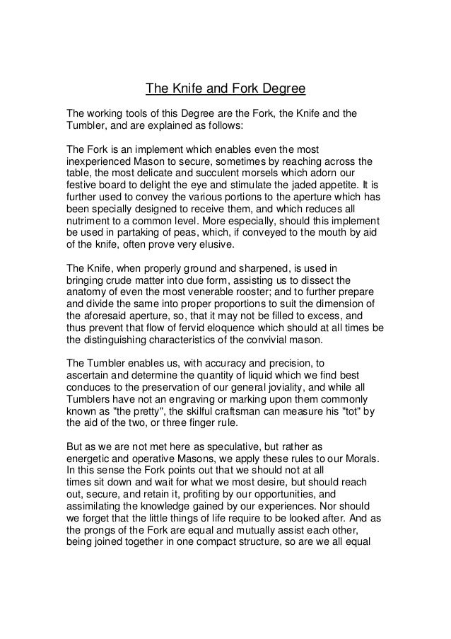 Freemasonry 075 the knife and fork degree