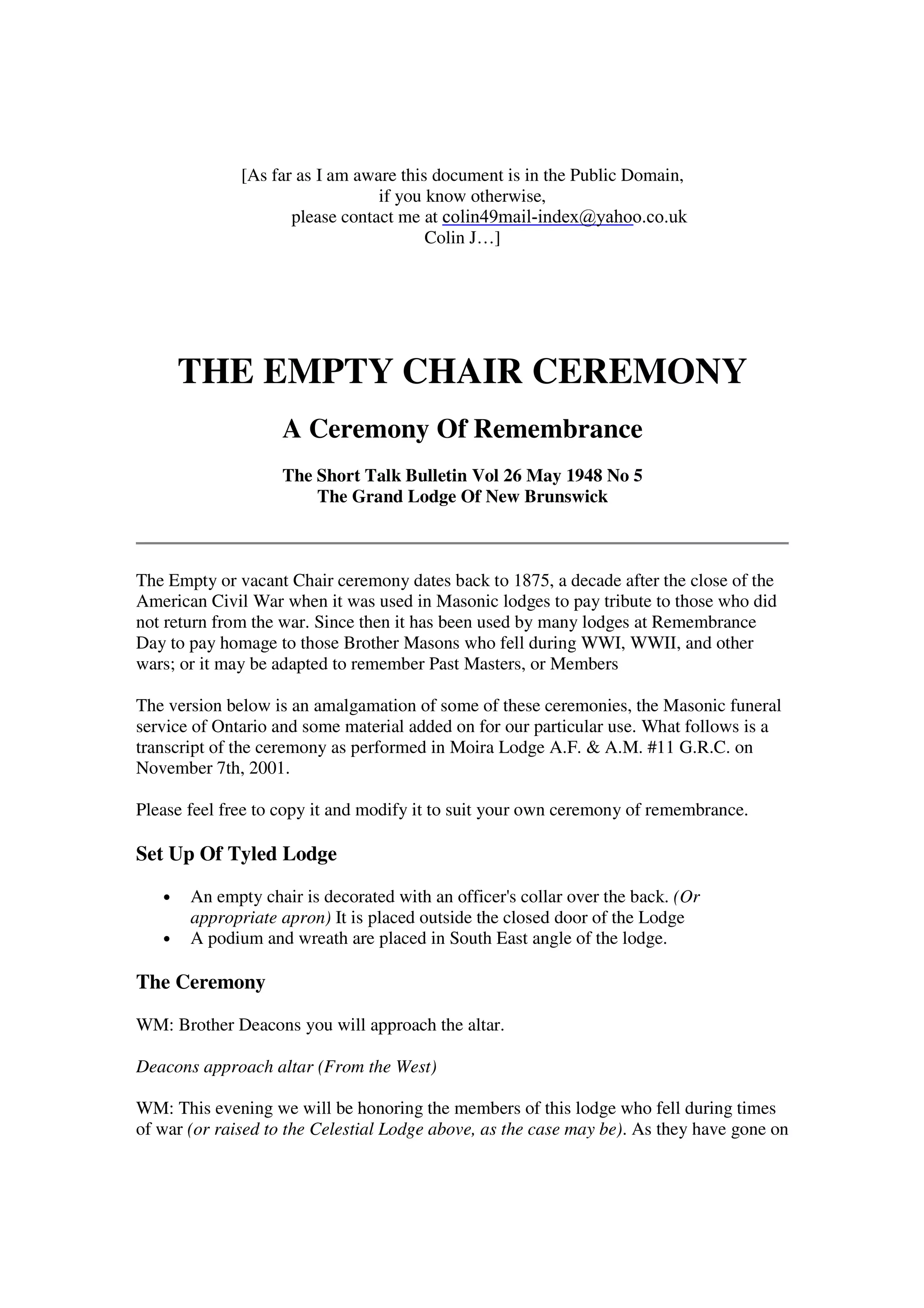 Freemasonry 159 the empty or vacant chair PDF