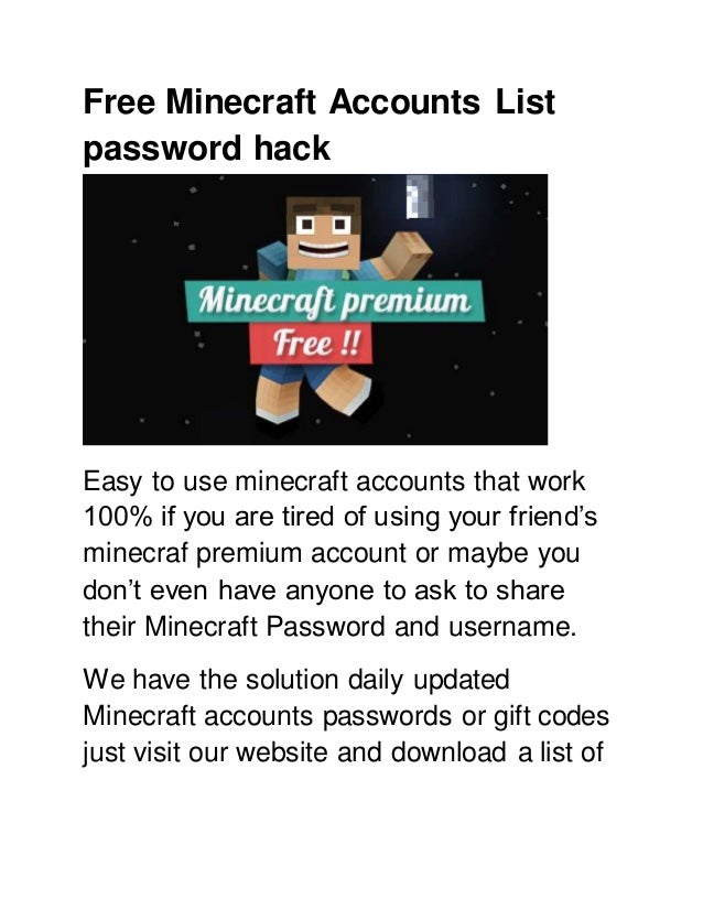 Free Minecraft Accounts premium password list hack generator