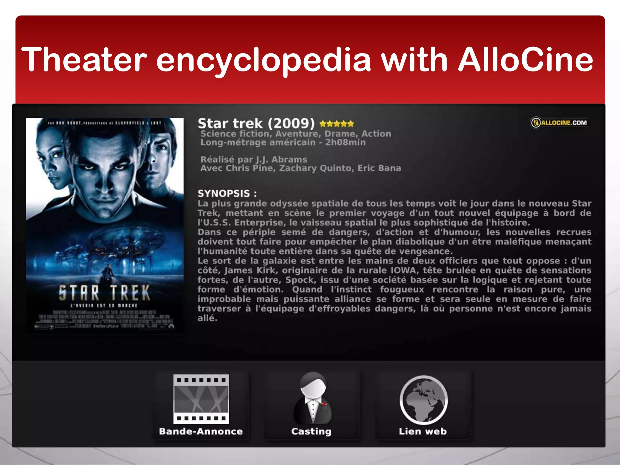 Theater encyclopedia with AlloCine
 