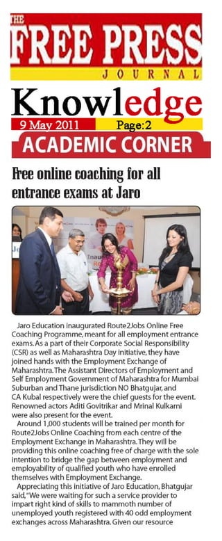 Free online coaching for all entrance exams at jaro