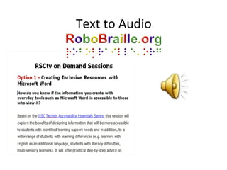 Text to Audio
• Word to MP3
 