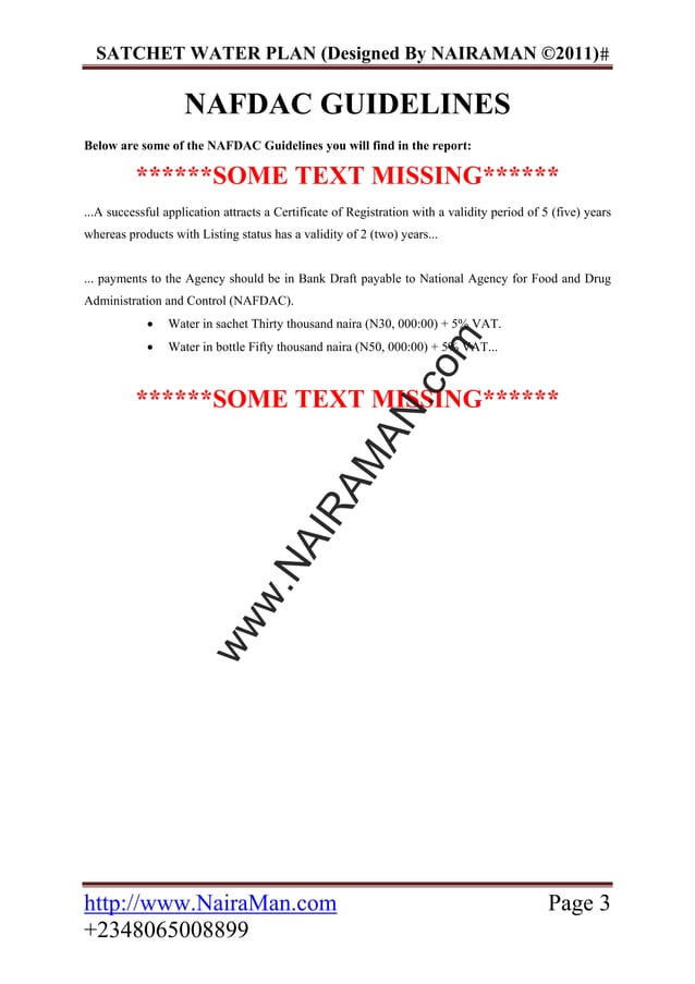 Sachet Pure Water Business plan & Feasibility Study