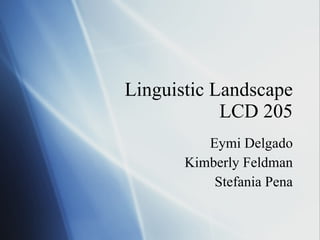 Linguistic Landscape LCD 205 Eymi Delgado Kimberly Feldman Stefania Pena 