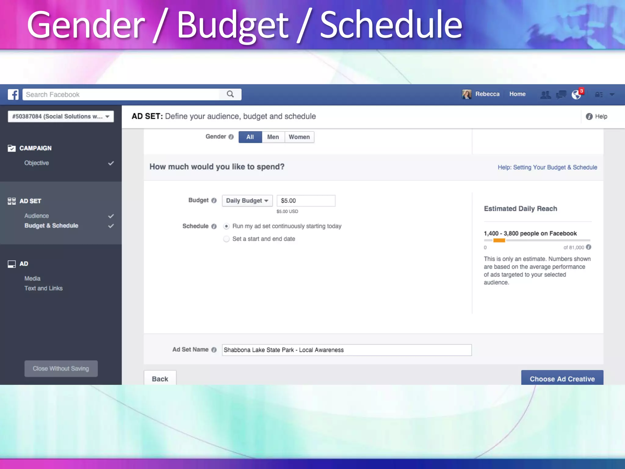 Gender	/	Budget	/	Schedule	
 