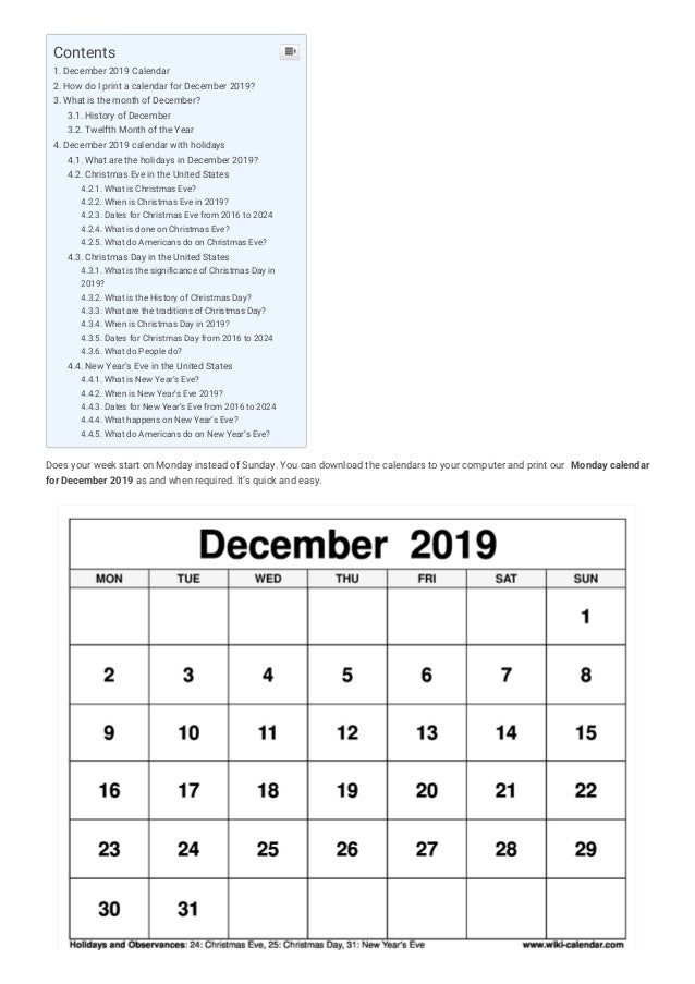 Free Printable December 2019 Calendar Wiki Calendar