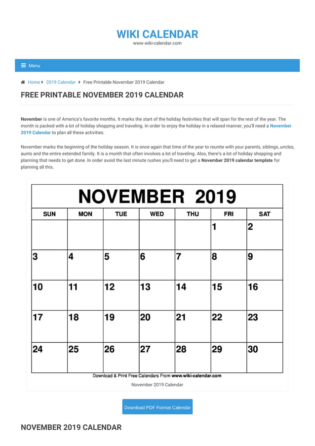 Free Printable November 2019 Calendar - Free Printable November 2019 Calendar Wiki Calendar 1 638 