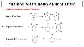 30
18-Jan-22
• Mechanisms at an Aromatic Substrate
• Simple Coupling:
• Disproportionation:
• If species R’. is present:
 