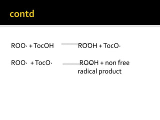 ROO· +TocOH ROOH +TocO·
ROO· +TocO· ROOH + non free
radical product
 