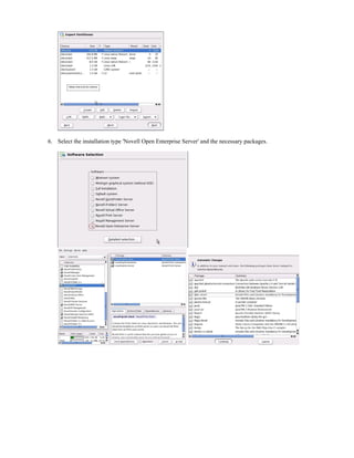 6. Select the installation type 'Novell Open Enterprise Server' and the necessary packages.
 