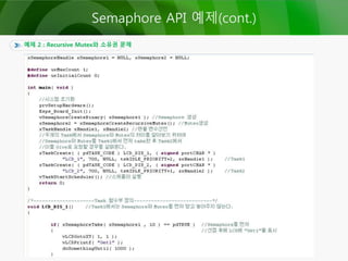 예제 2 : Recursive Mutex와 소유권 문제
Semaphore API 예제(cont.)
 