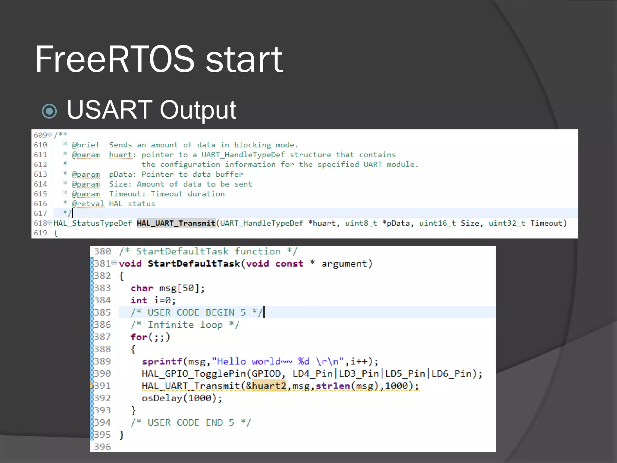 FreeRTOS start
 USART Output
 